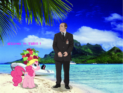 Size: 574x436 | Tagged: artist needed, source needed, safe, pinkie pie, earth pony, pony, agents of shield, crossover, fruit hat, hat, phil coulson, s.h.i.e.l.d, tahiti