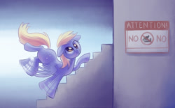 Size: 1818x1124 | Tagged: safe, artist:verulence, derpy hooves, pegasus, pony, female, going to the store, mare, solo, stairs