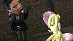 Size: 1191x670 | Tagged: dead source, safe, fluttershy, pegasus, pony, 3d, barney calhoun, crying, gmod, half-life, half-life 2, pervy calhoun