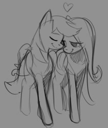 Size: 480x568 | Tagged: safe, artist:saladbomb, derpibooru import, fluttershy, rainbow dash, pegasus, pony, cute, eyes closed, female, flutterdash, grayscale, lesbian, mare, monochrome, shipping, sketch, smiling