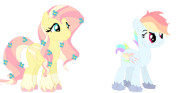 Size: 836x437 | Tagged: safe, artist:gr0ttieadopts, derpibooru import, fluttershy, rainbow dash, pegasus, pony, duo, female, flower, flower in hair, simple background, transparent background