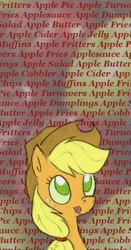 Size: 400x765 | Tagged: safe, artist:swiftcutter, applejack, earth pony, pony, solo, text, that pony sure does love apples