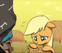 Size: 1024x869 | Tagged: safe, artist:doublewbrothers, applejack, human, clint eastwood, crying, sad, the man with no name