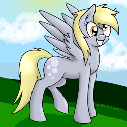 Size: 2000x2000 | Tagged: safe, artist:vampiresuper-sayajin, derpy hooves, pegasus, pony, female, grin, mare, solo, spread wings