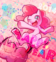 Size: 800x894 | Tagged: safe, artist:mizoreame, pinkie pie, earth pony, pony, abstract background, happy new year, one eye closed, pixiv, smiling, solo, wink