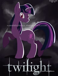 Size: 695x900 | Tagged: safe, artist:sapphireluna, derpibooru import, twilight sparkle, vampire, fangs, pun, twibat, twilight (series)