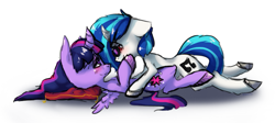 Size: 759x340 | Tagged: safe, artist:ferrettea, derpibooru import, dj pon-3, twilight sparkle, twilight sparkle (alicorn), vinyl scratch, alicorn, pony, crack shipping, female, lesbian, mare, shipping, vinylight