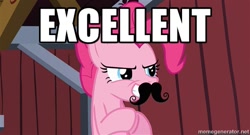 Size: 500x270 | Tagged: safe, pinkie pie, earth pony, pony, image macro, moustache, solo, the simpsons