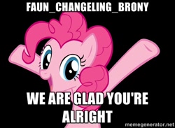 Size: 500x366 | Tagged: safe, artist:pikn2, pinkie pie, earth pony, pony, female, image macro, mare, pink coat, pink mane, solo