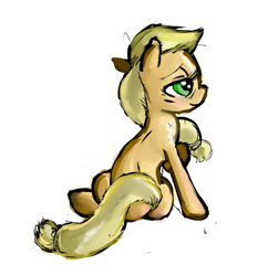 Size: 551x591 | Tagged: safe, artist:untiltheballoons, applejack, earth pony, pony, sitting, solo, tired