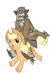 Size: 503x745 | Tagged: safe, artist:modern-warmare, applejack, human, crossover, humans riding ponies, john marston, red dead redemption, riding