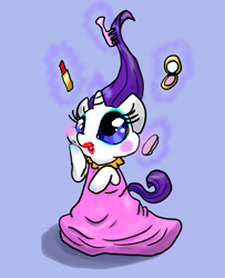 Size: 569x700 | Tagged: safe, artist:violetmagician, rarity, pony, unicorn, clothes, dress, filly, lipstick, makeup, solo