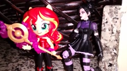 Size: 2592x1456 | Tagged: safe, artist:artking3000, sunset shimmer, equestria girls, doll, equestria girls minis, eqventures of the minis, marvel, nico minoru, outfit, runaways, sister grimm, toy