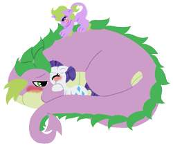 Size: 893x753 | Tagged: safe, artist:kiananuva12, rarity, spike, oc, dracony, dragon, hybrid, pony, unicorn, blushing, female, interspecies offspring, male, offspring, older, older spike, parent:rarity, parent:spike, parents:sparity, shipping, simple background, smiling, snuggling, sparity, straight, transparent background