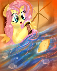 Size: 4000x5000 | Tagged: safe, artist:xwhitedreamsx, fluttershy, pegasus, pony, bath, brush, solo, water, wet mane