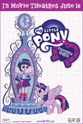 Size: 576x855 | Tagged: safe, derpibooru import, twilight sparkle, twilight sparkle (alicorn), alicorn, pony, equestria girls, equestria girls (movie), human ponidox, magic mirror, mirror, movie poster, my little pony logo, ponied up, poster, self ponidox, twolight