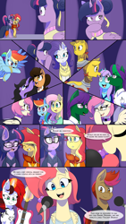 Size: 1080x1920 | Tagged: safe, artist:jase1505, derpibooru import, fluttershy, rainbow dash, rarity, sci-twi, sunset shimmer, twilight sparkle, twilight sparkle (alicorn), oc, oc:little tweenframes, oc:umbra amethyst, alicorn, earth pony, pegasus, pony, unicorn, comic:night at the gala, series:sunlight horizons, comic, female, lesbian, scitwishimmer, shipping, sunsetsparkle, unicorn sci-twi