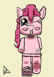 Size: 659x935 | Tagged: safe, artist:doggonepony, pinkie pie, earth pony, pony, lego, minifig, solo, wink