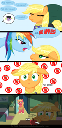 Size: 785x1609 | Tagged: safe, artist:despisedandbeloved, derpibooru import, applejack, big macintosh, rainbow dash, spike, dragon, earth pony, pegasus, pony, testing testing 1-2-3, apple, comic, female, male, mare, stallion, that pony sure does love apples