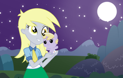 Size: 912x580 | Tagged: source needed, safe, derpy hooves, dinky hooves, pony, equestria girls, baby, baby pony, cute, night, square crossover