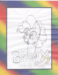 Size: 784x1020 | Tagged: safe, artist:toon-n-crossover, pinkie pie, earth pony, pony, brony, date, scratch paper, signature, sketch, solo