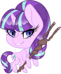 Size: 467x561 | Tagged: safe, artist:sweethearttarot, starlight glimmer, pony, unicorn, chibi, cutie mark, equal cutie mark, evil grin, female, grin, mare, my little pony, s5 starlight, simple background, smiling, solo, staff, staff of sameness, transparent background
