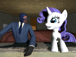 Size: 1024x768 | Tagged: safe, artist:funsketch, rarity, pony, unicorn, 3d, balcony, gmod, room, smiling, spy, team fortress 2