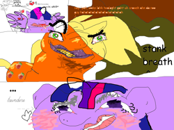 Size: 2667x2000 | Tagged: safe, applejack, twilight sparkle, twilight sparkle (alicorn), alicorn, earth pony, pony, troll, ms paint, tsundere