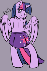 Size: 800x1200 | Tagged: safe, artist:rainbowdrool, derpibooru import, twilight sparkle, twilight sparkle (alicorn), alicorn, pony, 30 minute art challenge, bipedal, clothes, female, mare, skirt, solo, topless