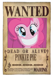 Size: 600x849 | Tagged: safe, artist:lightdegel, pinkie pie, earth pony, pony, crossover, monkey d luffy, one piece, solo, wanted, wanted poster