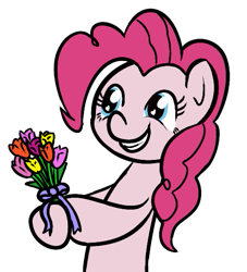 Size: 503x553 | Tagged: safe, artist:niksiekins, pinkie pie, earth pony, pony, flower, smiling, solo