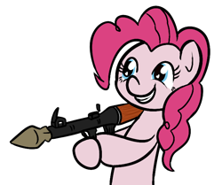 Size: 660x553 | Tagged: safe, artist:niksiekins, pinkie pie, earth pony, pony, gun, rocket launcher, rpg, rpg-7, smiling, solo