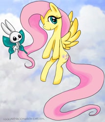 Size: 826x966 | Tagged: safe, artist:zunichan, angel bunny, fluttershy, pegasus, pony, female, mare, wings