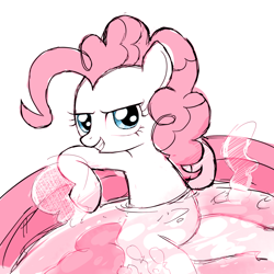 Size: 1024x1024 | Tagged: safe, artist:momo, pinkie pie, earth pony, pony, bronybait, grin, hot tub, love, solo, swimming pool