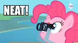 Size: 854x470 | Tagged: safe, screencap, pinkie pie, earth pony, pony, pinkie apple pie, camera, image macro, neat, solo