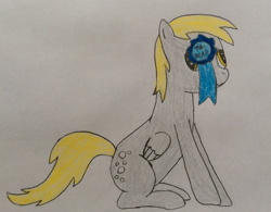 Size: 1780x1388 | Tagged: safe, artist:epicalaxy master, derpy hooves, pegasus, pony, blue ribbon, derp, drawing, female, mare, solo, traditional art, winner