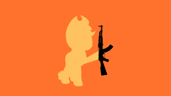 Size: 1920x1080 | Tagged: safe, applejack, earth pony, pony, ak, ak-47, assault rifle, gun, minimalist, rifle, silhouette, simple background, solo, wallpaper, weapon