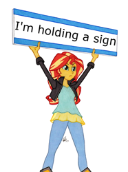 Size: 950x1278 | Tagged: safe, artist:manly man, edit, sunset shimmer, equestria girls, captain obvious, colored pencil drawing, exploitable meme, female, meme, protest, sign, simple background, solo, sunset's board, traditional art, truth, white background