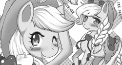 Size: 1111x591 | Tagged: artist needed, safe, applejack, earth pony, pony, grayscale, monochrome, pixiv, solo