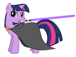 Size: 3200x2400 | Tagged: safe, artist:wowfluttershy, derpibooru import, twilight sparkle, cape, clothes, lightsaber, mouth hold, simple background, solo, star wars, transparent background, vector