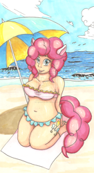 Size: 900x1654 | Tagged: safe, artist:goomzz, pinkie pie, human, eared humanization, humanized, light skin, solo, tailed humanization