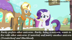 Size: 1280x720 | Tagged: safe, screencap, prince blueblood, rarity, trenderhoof, pony, unicorn, headcanon, redpilled-mlp-headcanons