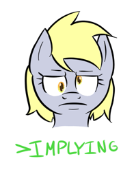 Size: 397x506 | Tagged: safe, artist:aaron amethyst, derpy hooves, pegasus, pony, /mlp/, female, greentext, implying, mare, solo, text