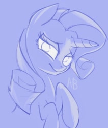 Size: 872x1026 | Tagged: safe, artist:ab, rarity, pony, unicorn, frown, lip bite, looking at you, monochrome, sad, solo