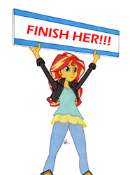 Size: 950x1278 | Tagged: safe, artist:manly man, edit, sunset shimmer, equestria girls, exploitable meme, female, meme, mortal kombat, sign, solo, sunset's board