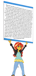 Size: 950x2000 | Tagged: safe, artist:manly man, edit, sunset shimmer, equestria girls, copypasta, exploitable meme, female, meme, navy seal copypasta, sign, solo, sunset's board, tl;dr, vulgar