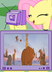 Size: 506x697 | Tagged: safe, fluttershy, bear, pegasus, pony, bear and hare, exploitable meme, hare, john lewis, meme, obligatory pony, tv meme