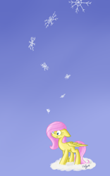 Size: 1000x1600 | Tagged: safe, artist:violyre, fluttershy, pegasus, pony, filly, snow, snowfall, solo, younger