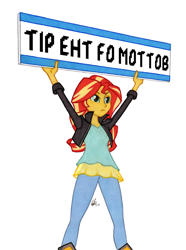 Size: 950x1278 | Tagged: safe, artist:manly man, edit, sunset shimmer, equestria girls, exploitable meme, female, meme, mortal kombat, sign, simple background, solo, sunset's board, white background