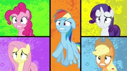 Size: 1920x1080 | Tagged: safe, derpibooru import, screencap, applejack, fluttershy, pinkie pie, rainbow dash, rarity, earth pony, pegasus, pony, unicorn, school daze, discovery family logo, split screen